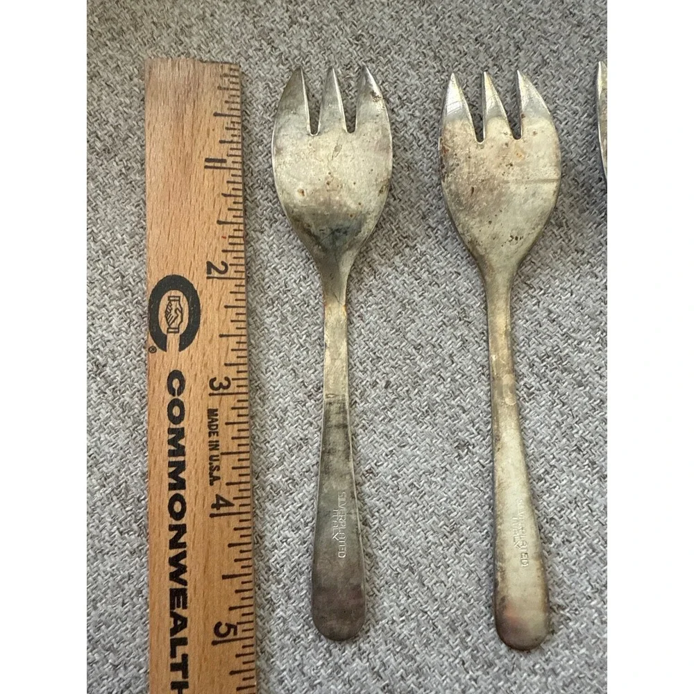 Italian Olive‎ Fork Silverplate Cocktail set of 3 Pickle Fork Italy Patina